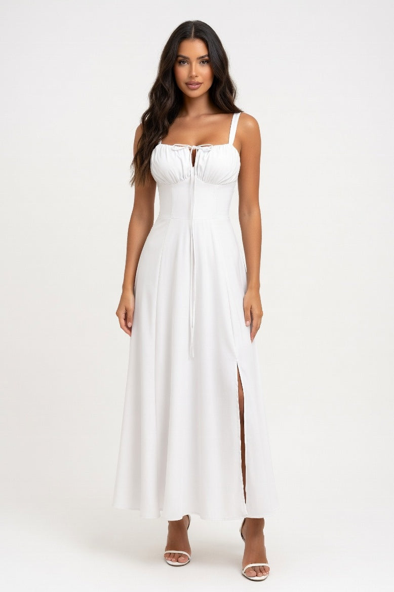Cross-Back Print Maxi Dress — White
