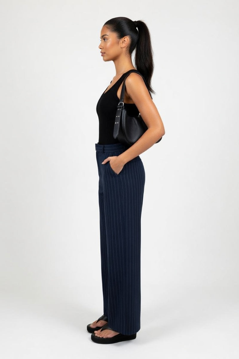 Striped Pencil Skirt with Side Slit — side view