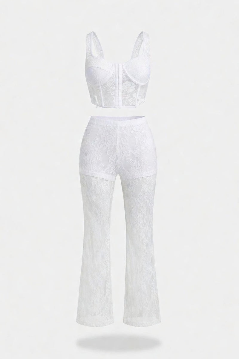 Hollow Lace Flare Trousers — front view