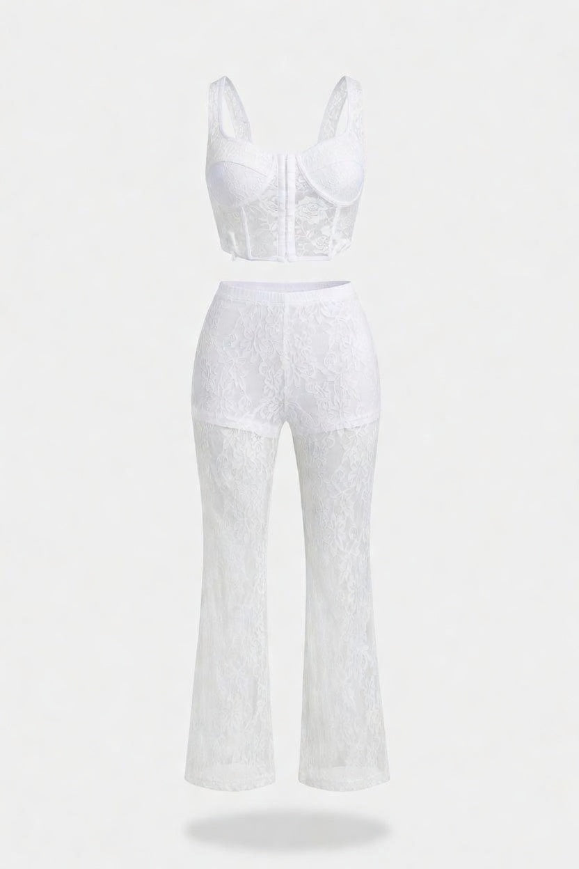 Hollow Lace Flare Trousers — front view