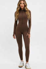 High-Neck Zip Bodysuit — Dark Mocha