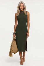 Ribbed Knit Midi Dress — Dark Green
