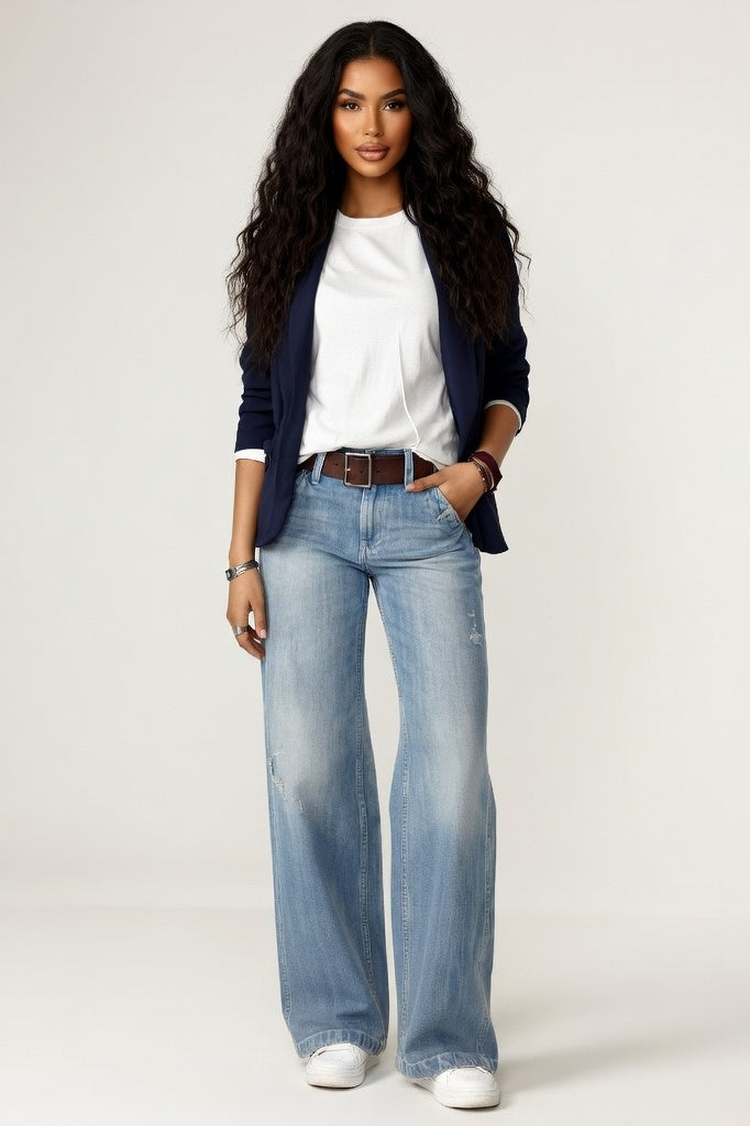 Wide Leg Denim Jeans — Light Blue