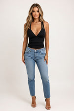 Deep V Halter Top — Black