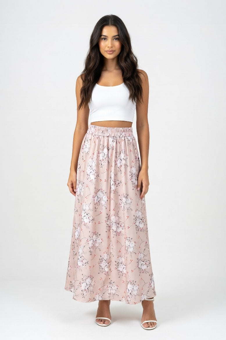 Leopard Print Elastic Waist Skirt — Pink