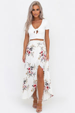 Chiffon Floral Skirt — White