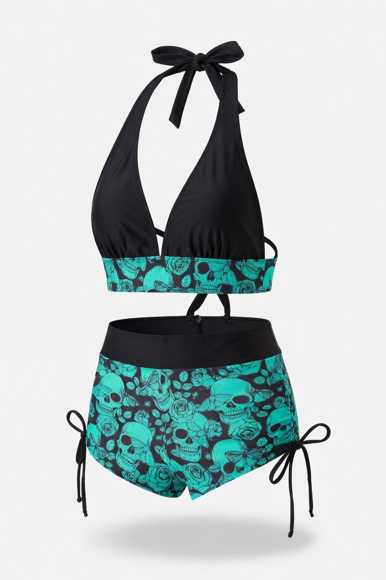 Skull Print Boxer Swimsuit — Green Skull