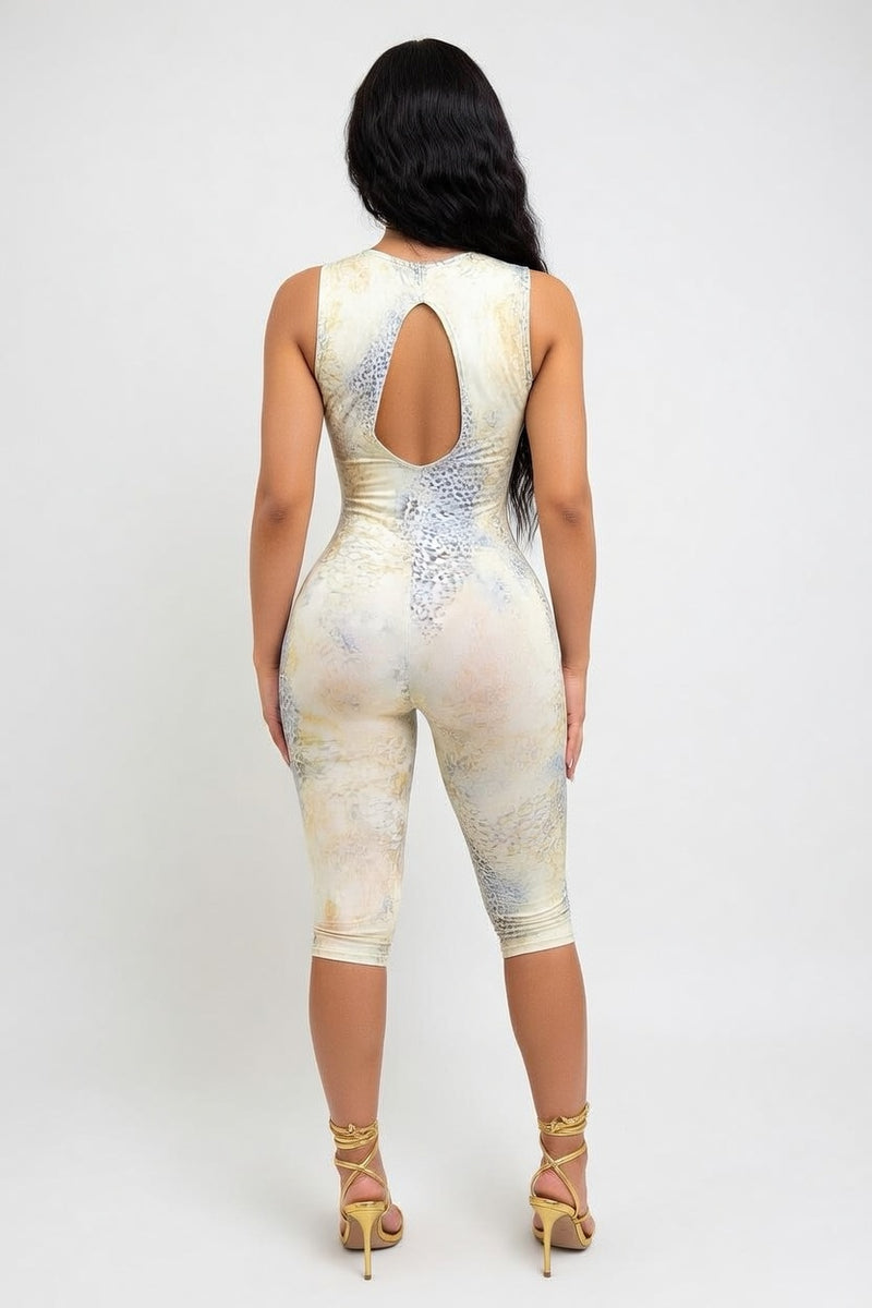 Leopard Print Cut-Out Jumpsuit — back view