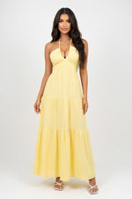 Deep V Halter Dress — Yellow