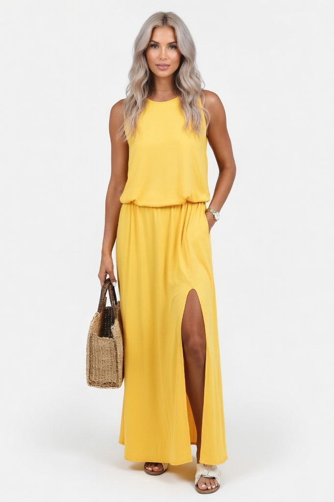 Modal Halter Midi Dress — Yellow