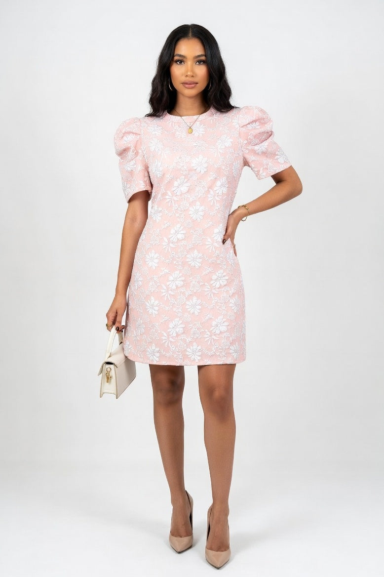 Textured Jacquard Mini Dress — Pink