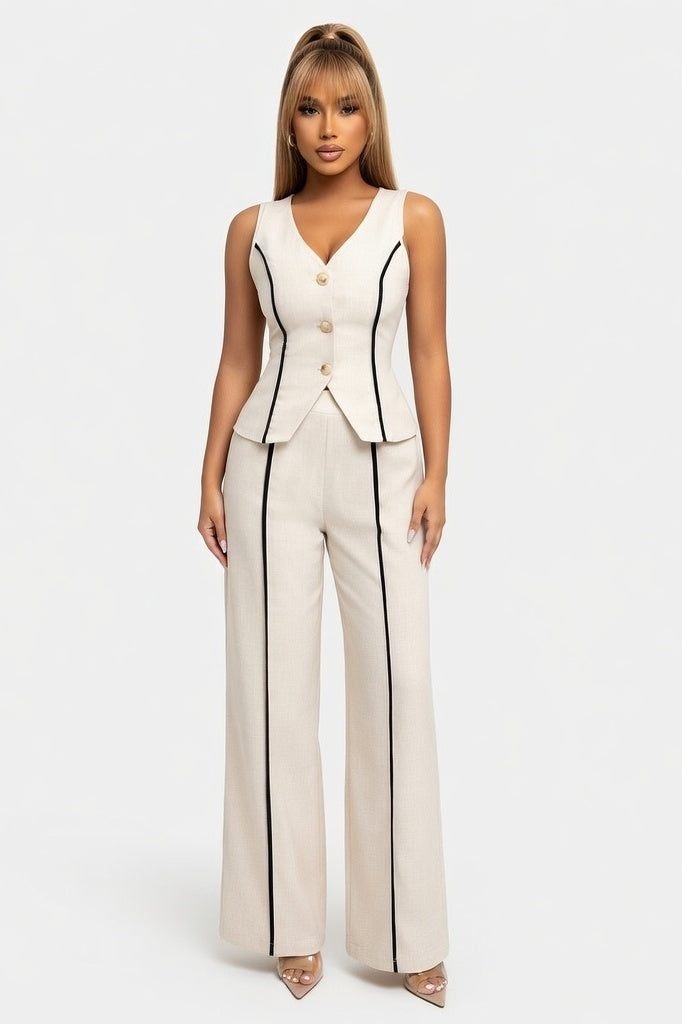 Contrast Sleeveless Co-ord Set — Apricot