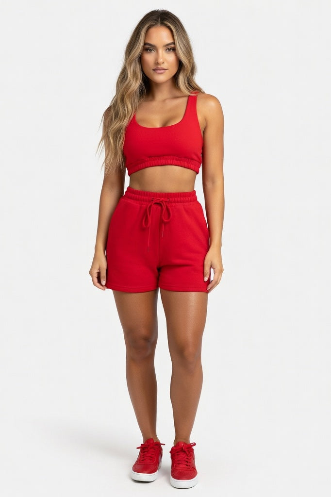 Double Layer Vest & Shorts Co-ord — Red