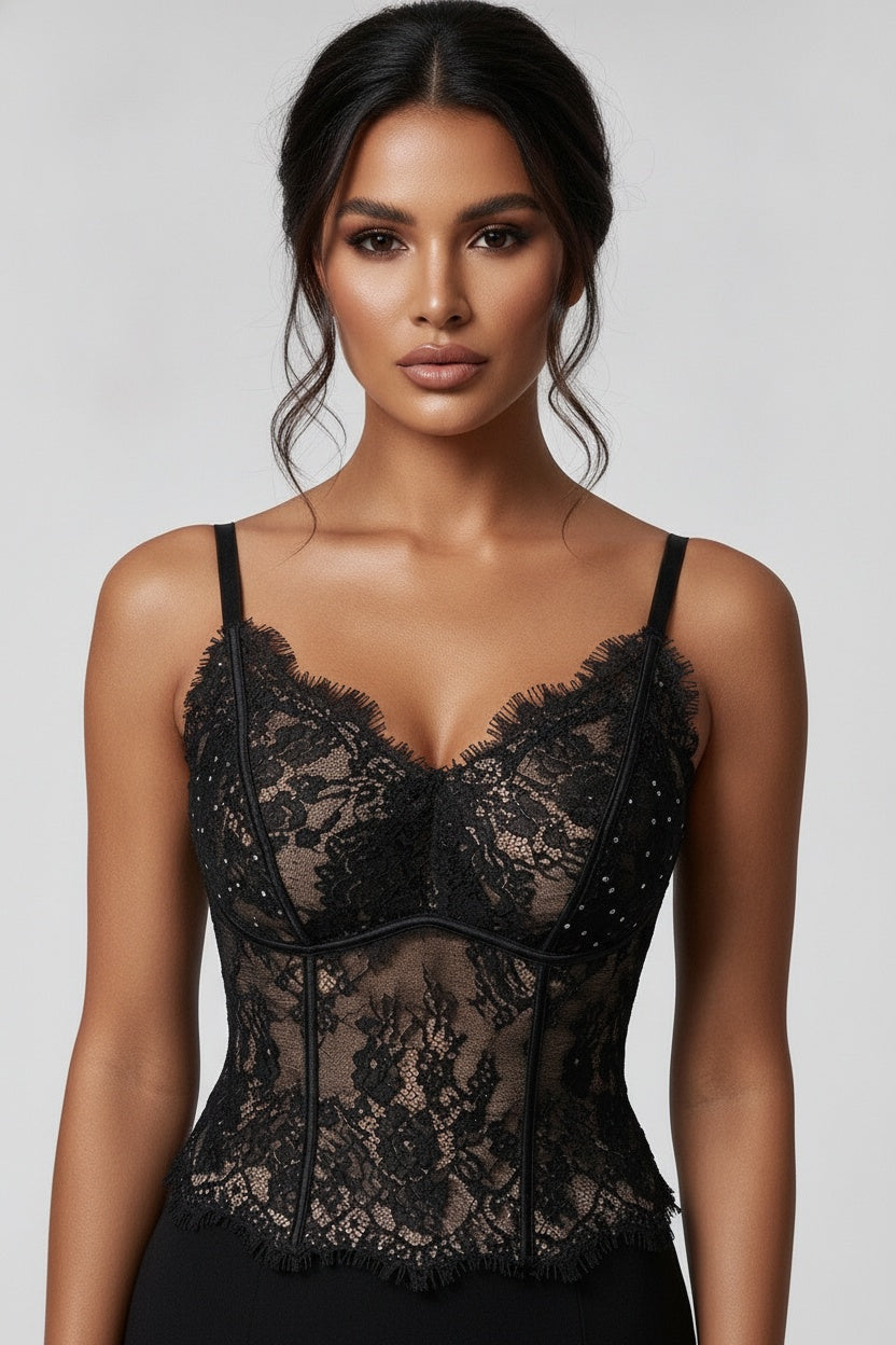 Eyelash Lace Camisole With Built-In Bra Pad — M (Weight: 90-110 jin) — Front