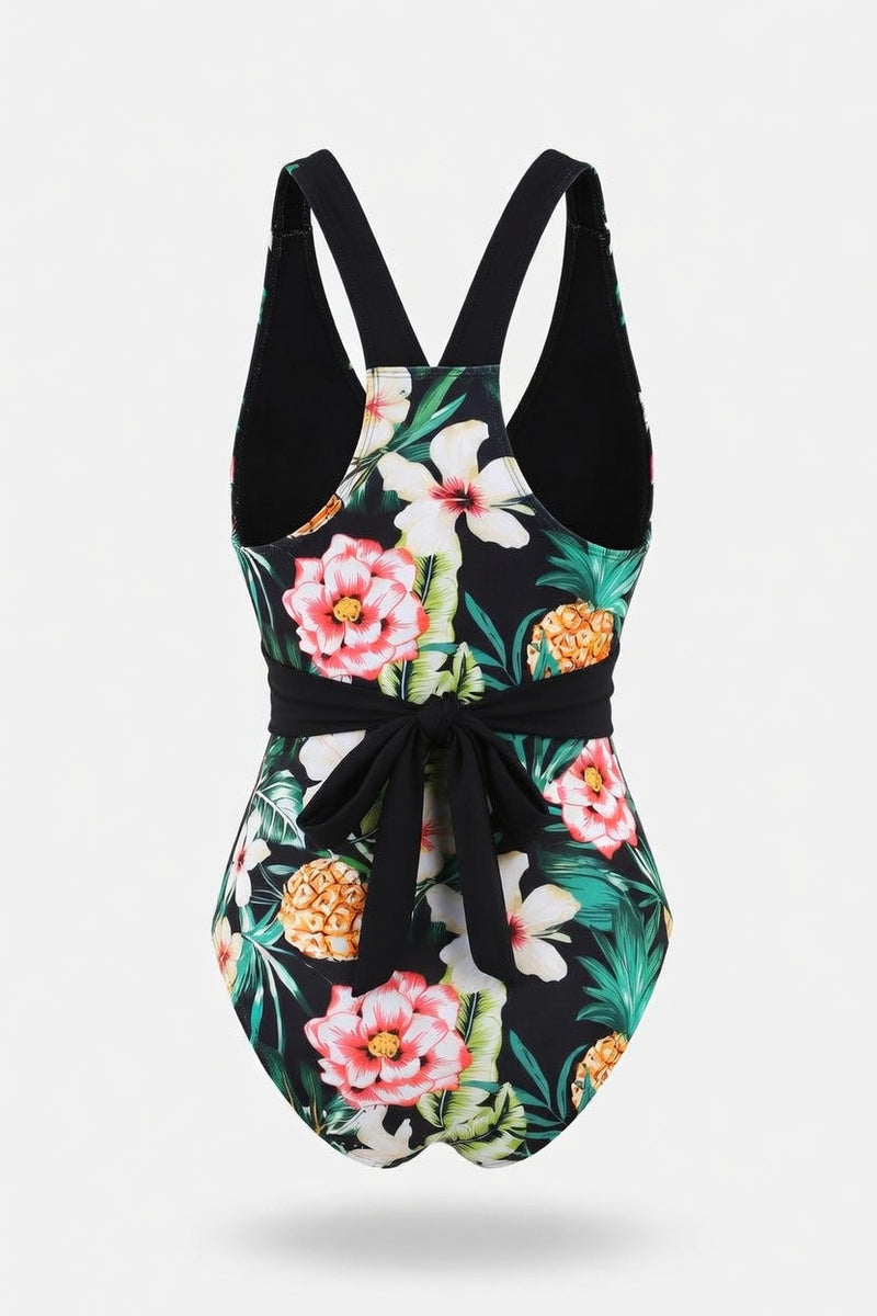 Printed Lace-Up Swimsuit — back view
