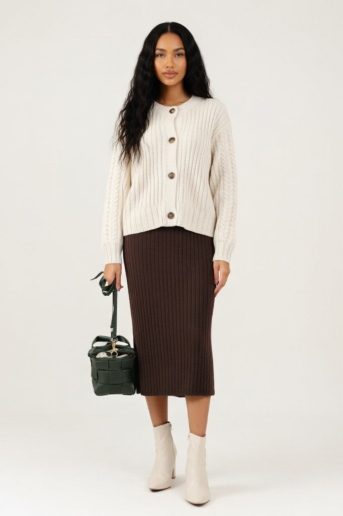 Slit Knit Skirt — Coffee