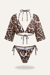 Leopard Print Three-Piece Swimsuit Set