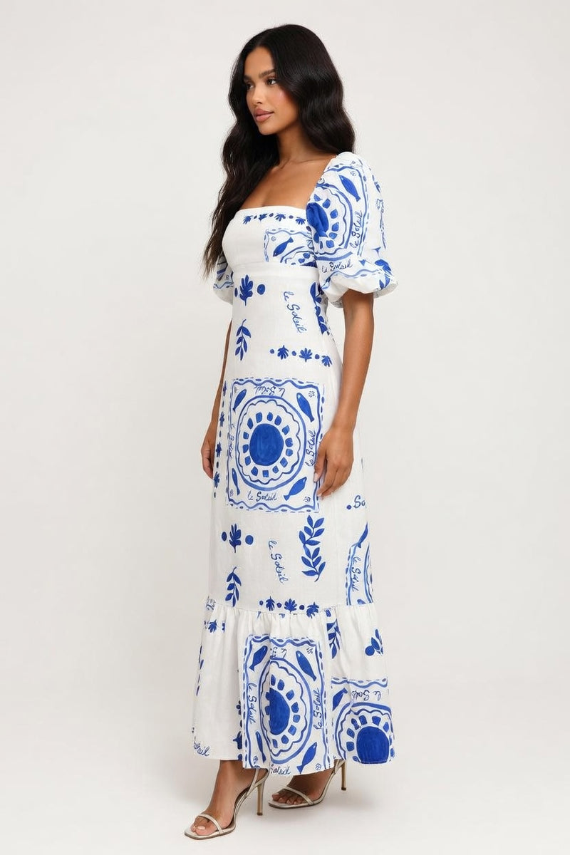 Off-Shoulder Printed Swing Dress — side view