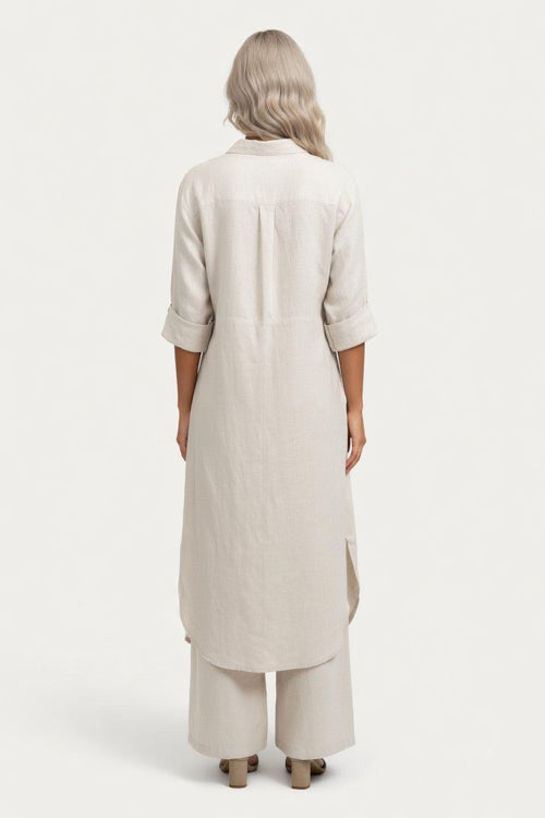 Cotton Linen Shirt & Wide Leg Trouser Co-ord — back view