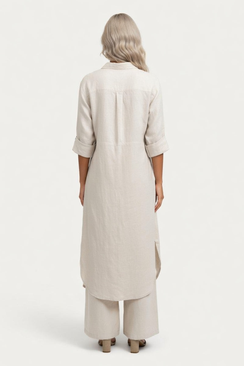 Cotton Linen Shirt & Wide Leg Trouser Co-ord — back view