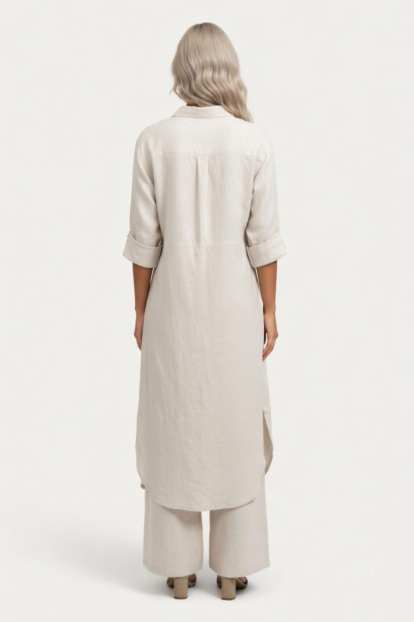 Cotton Linen Shirt & Wide Leg Trouser Co-ord — back view