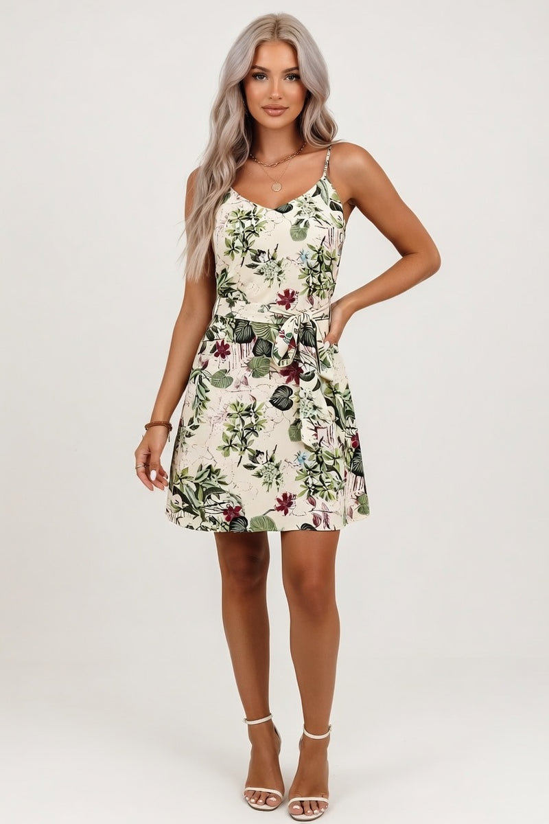 V-Neck Printed Halter Dress — front view