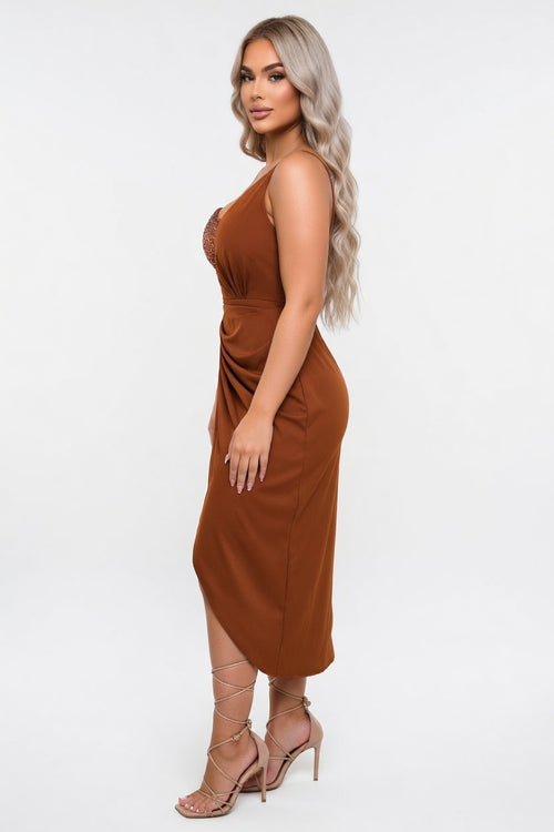 Sequin One-Shoulder Maxi Dress — side view