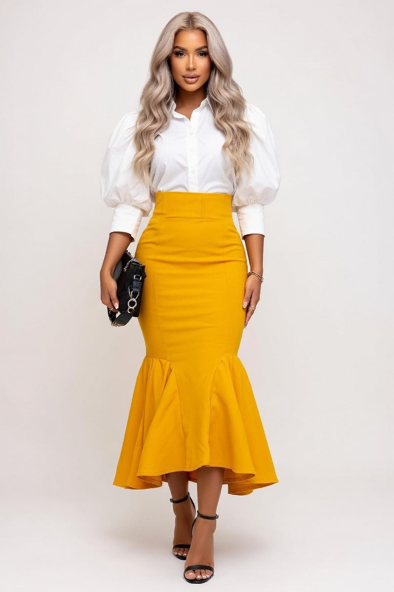 Fishtail Midi Skirt — Yellow
