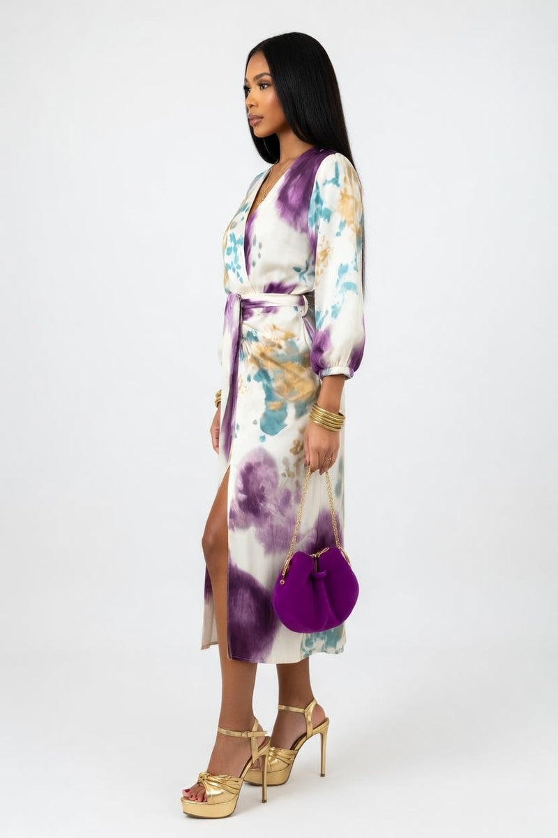 Printed Waist Tie Dress — side view