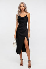 Pearl Strap Satin Dress — Black