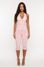 Deep V Halter Top & Cropped Pants Co-ord Set — Pink