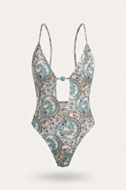 Deep V Cross-Back Swimsuit — front view