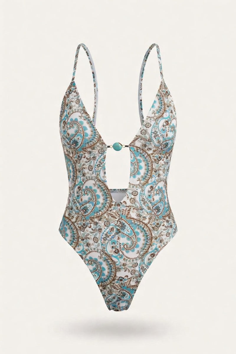 Deep V Cross-Back Swimsuit — front view