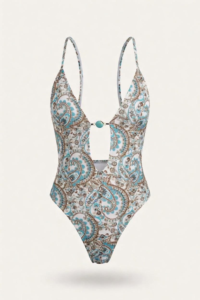 Deep V Cross-Back Swimsuit — front view