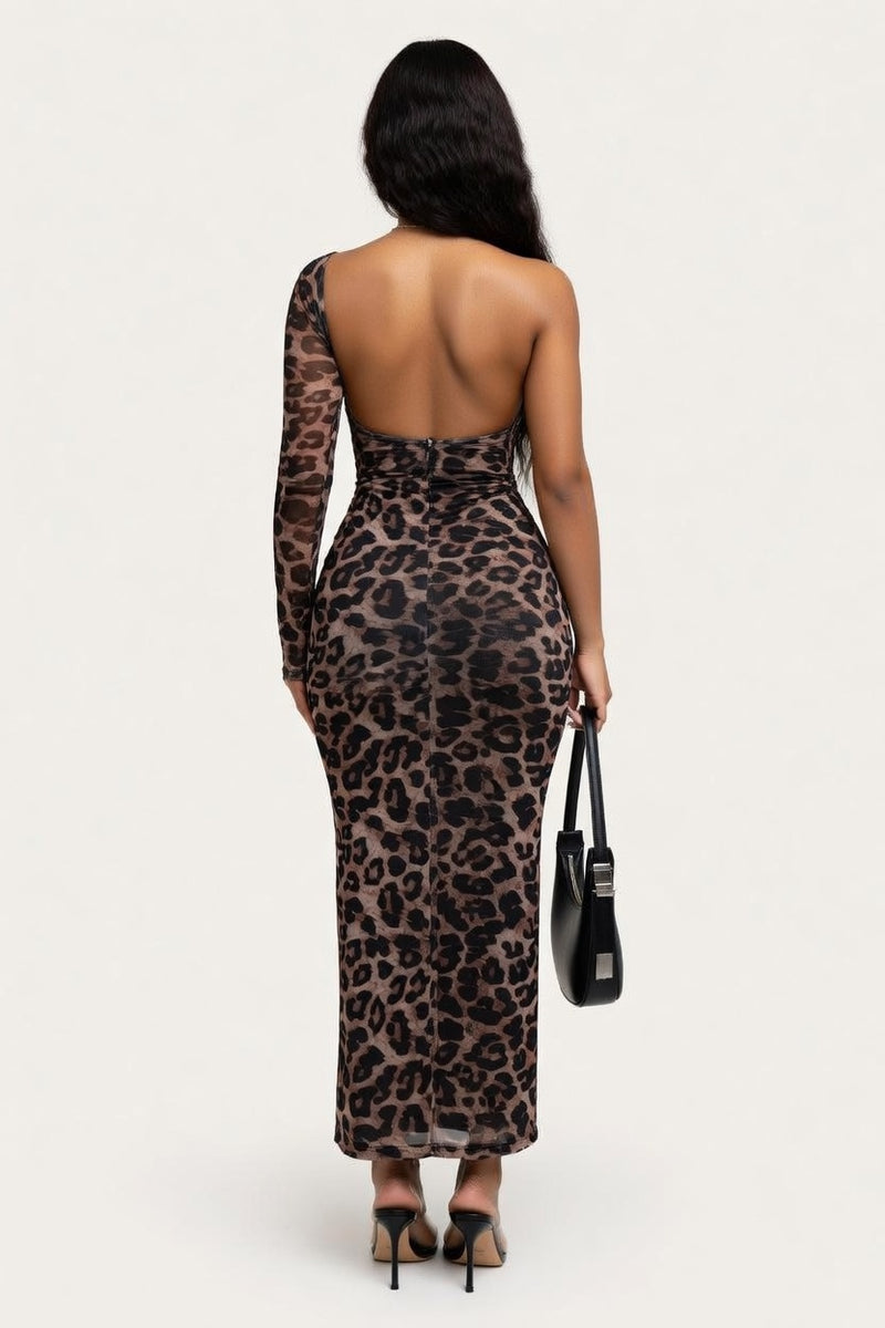 Off-Shoulder Leopard Print Bodycon Dress — back view
