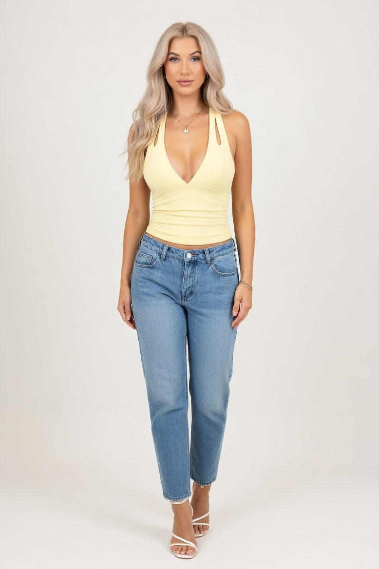 Deep V Halter Top — Yellow