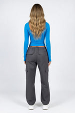 Ribbed U-Neck Long Sleeve Top — back view