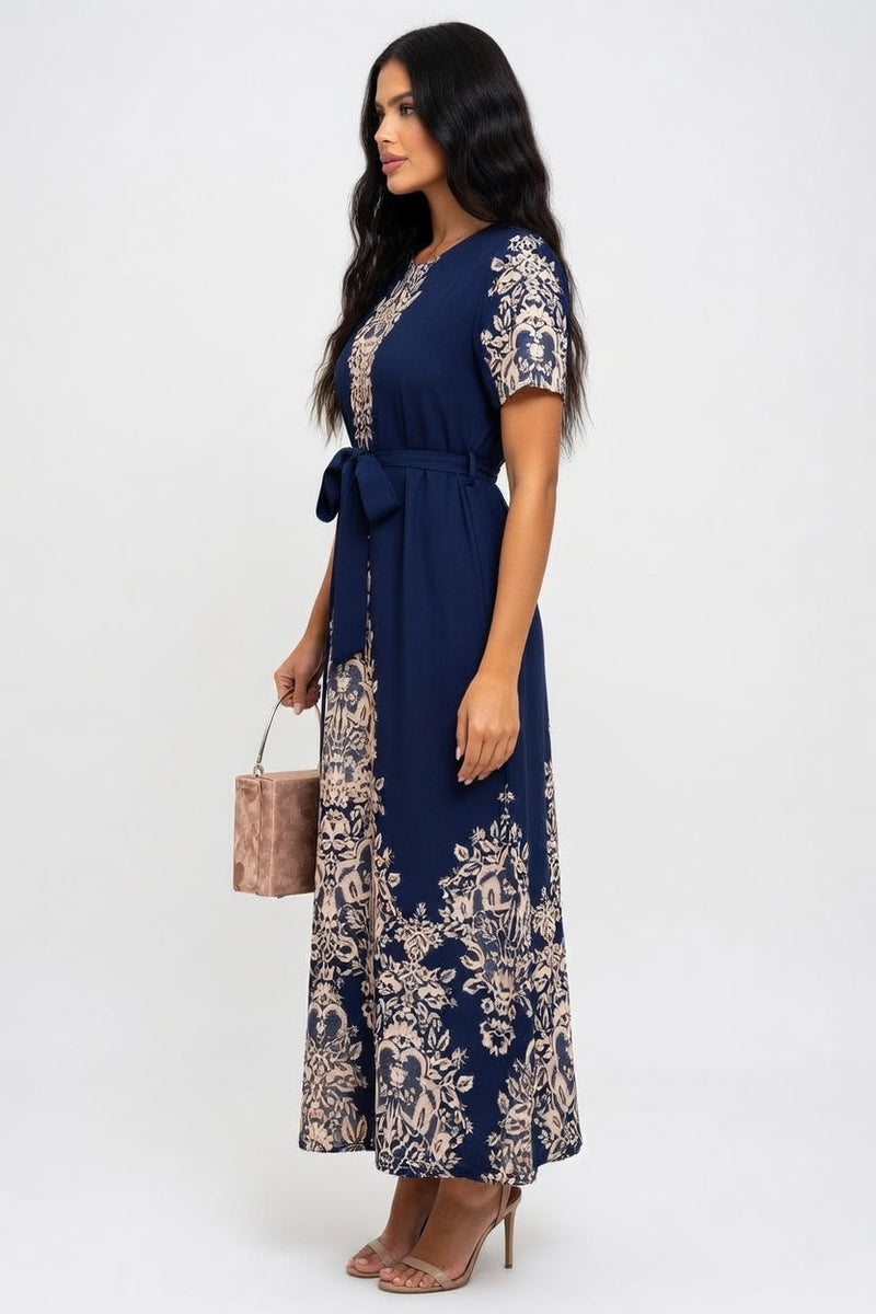 Printed Puff Sleeve Midi Dress — side view