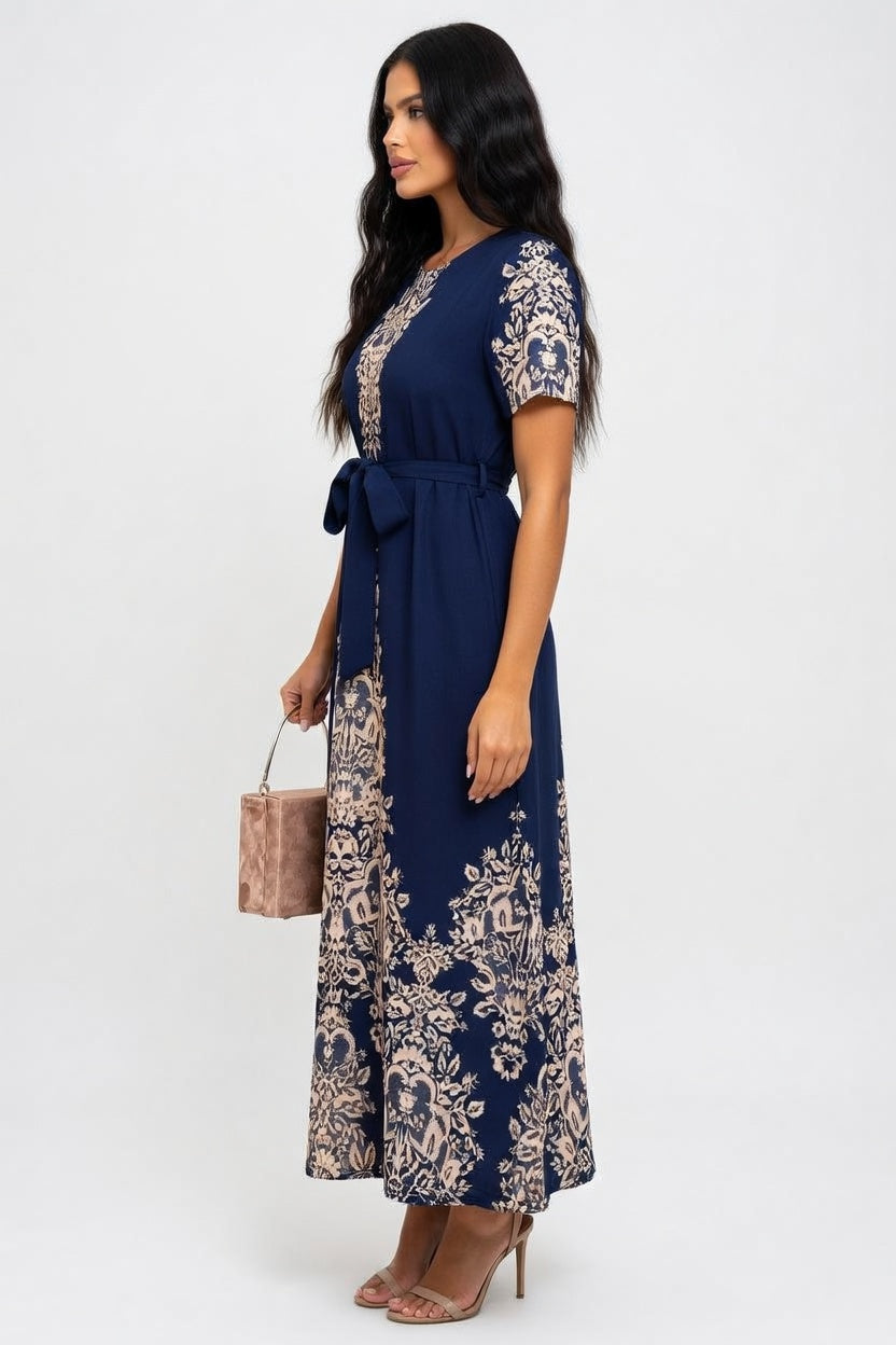 Printed Puff Sleeve Midi Dress — side view