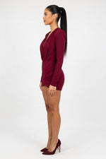 Deep V Pleated Mini Dress — side view