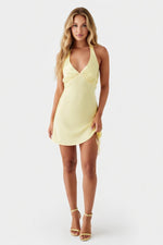 Satin Lace-Up Backless Dress — Blue Floral