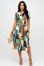 Printed Mini Dress with Belt — Multicolour