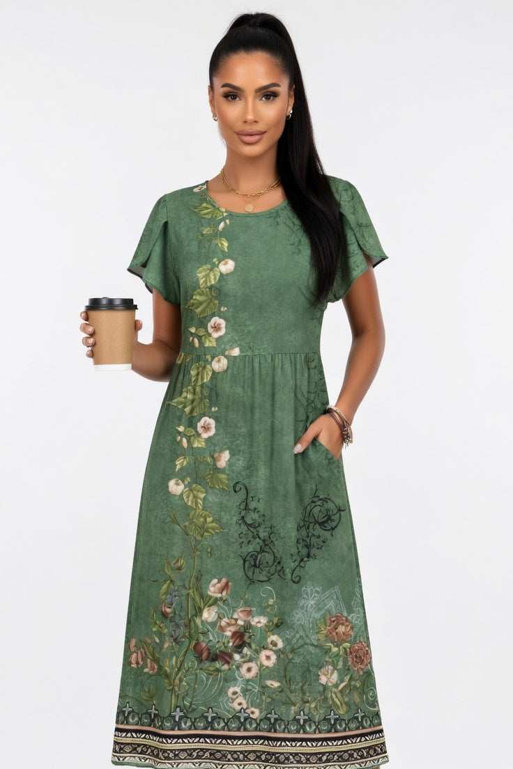 Printed Midi Dress with Petal Sleeves — Colour 3
