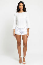 Fitted Cotton Three-Quarter Sleeve Top — White