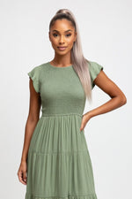 Pleated Short Sleeve Dress — Green
