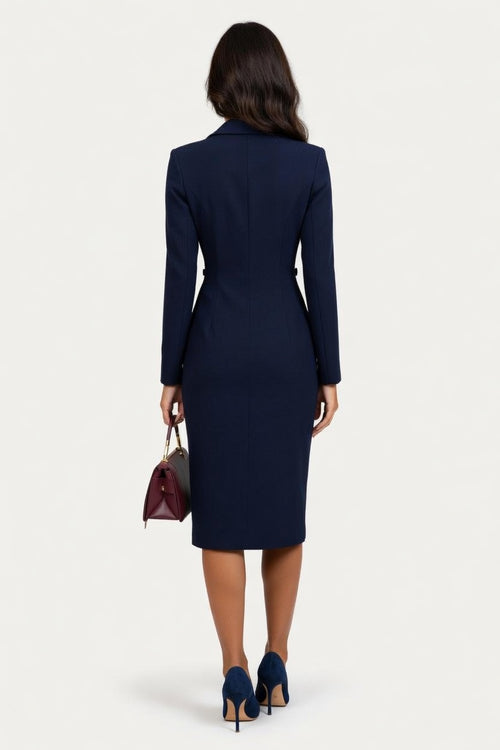Button Front V-Neck Hip Cover Dress — back view