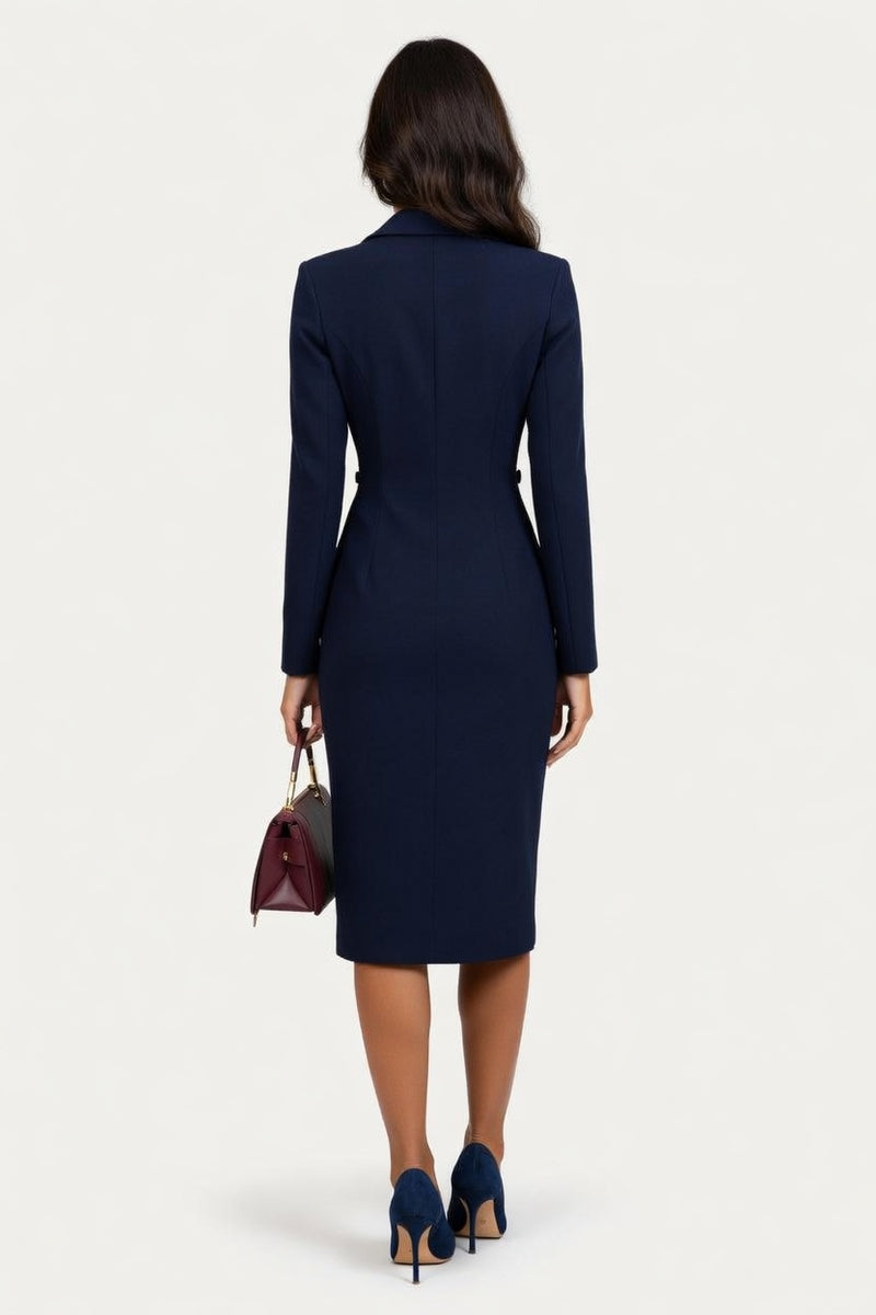 Button Front V-Neck Hip Cover Dress — back view