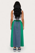 Striped Contrast Denim A-Line Skirt — back view