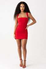 Square Neck Bodycon Mini Dress — Red