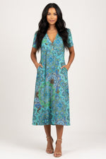 Knitted Dress Button Front Print — Green